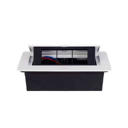 Выдвижной горизонтальный модуль RocketSocket в столешницу для розеток Livolo 3 поста, белый