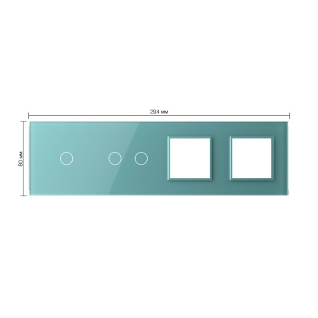 Панель для 2-х сенсорных выключателей и 2-х розеток, 3 клавиши (1+2), цвет зеленый, стекло Livolo