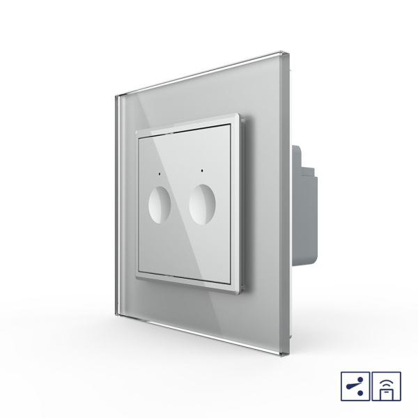 Двухклавишный проходной сенсорный выключатель Module с функцией радиоуправления, цвет серый Livolo