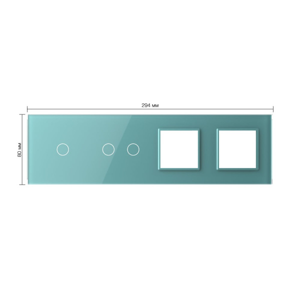 Панель для 2-х сенсорных выключателей и 2-х розеток, 3 клавиши (1+2), цвет зеленый, стекло Livolo