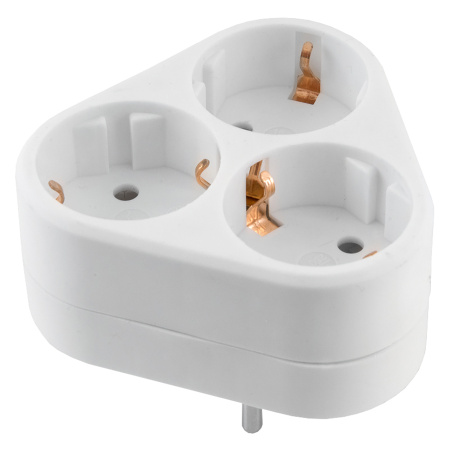 Разветвитель (тройник) 3 роз. 16А, круглый, белый,земля, 3.5кВт General