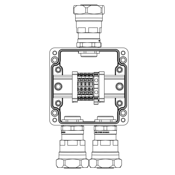 Взрывозащ. клемм. коробка из полиэстера TBE-P-03-(4xCBC.4-1xTEO.4)-2x6018ANP32CKM3SB(A)(C)1Ex e IIC Т5 Gb / Ex tb IIIC T95°C Db IP66 DKC