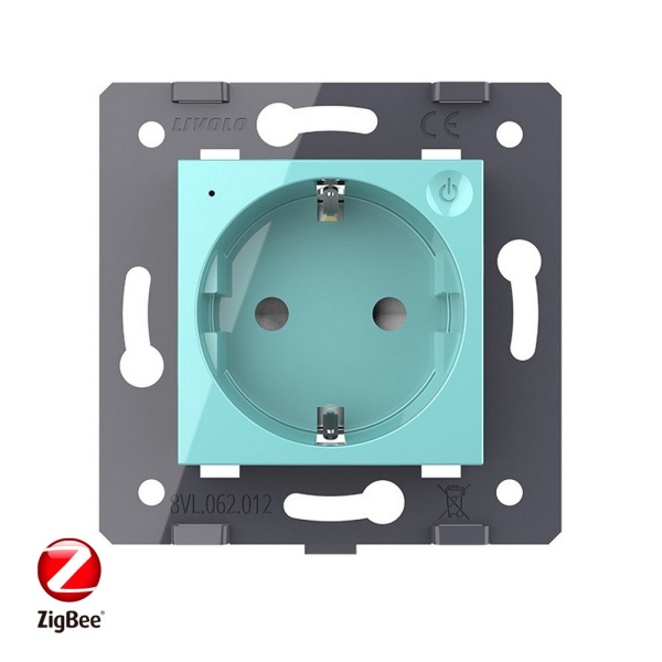 Розетка ZigBee (Wi-Fi) с з/з с защитными шторками 16A, цвет зеленый (механизм) Livolo