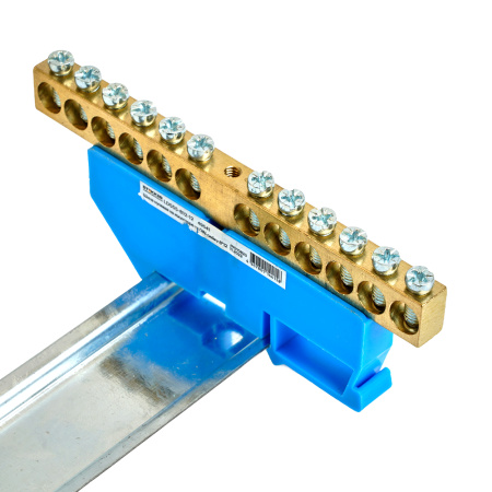 Шина "N" на изоляторе STEKKER 8*12 на DIN-рейку 12 выводов, синий, LD555-812-12