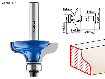 38.1x15мм, радиус 6.3мм, фреза кромочная калевочная №8 ЗУБР