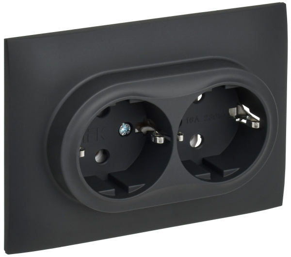 SKANDY Розетка 2-местная с заземлением без защитных шторок 16А в сборе SK-R08G графит IEK