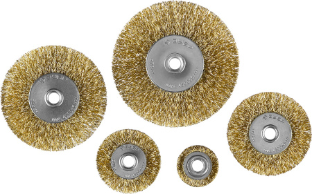 Профессионал. Набор щеток дисковых для дрели, витая стальная латунированная проволока 0,3мм, 5 шт ЗУБР