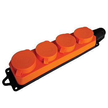 Розетка переносная 4-местная с/з STEKKER, RST16-24-44-5 (РП 16-232), 250В, 16А, IP44, оранжевый