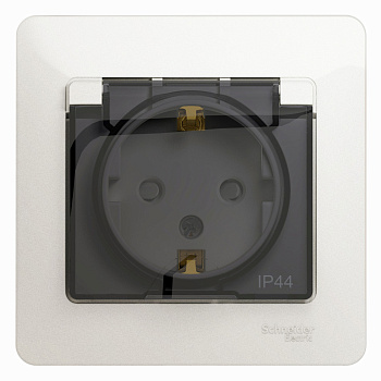 GLOSSA  Розетка СУ с зазем., со шторками, с крышкой, в сборе 16А перламутр IP44 Schneider Electric