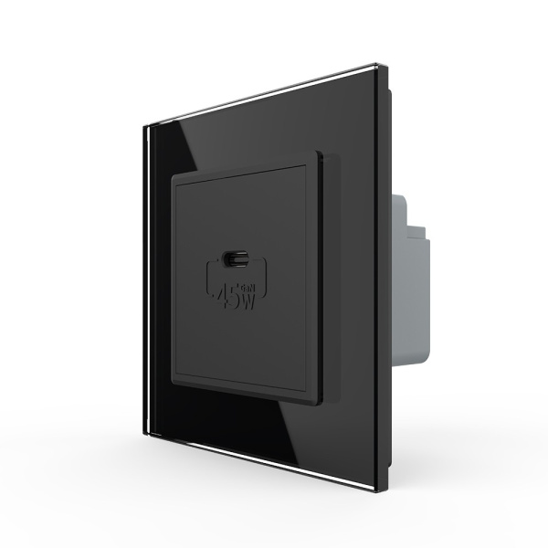 Розетка USB type C с блоком питания 45W Livolo1 пост Черная VL-C7VUC-2BP Розетка USB type C с блоком питания 45W Livolo1 пост Черная VL-C7VUC-2BP