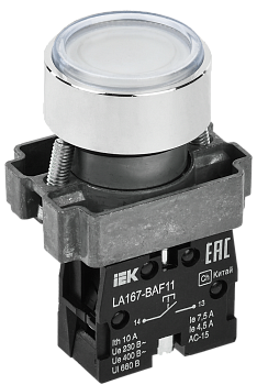 Кнопка управления LA167-BAF11 d=22мм 1з белая IEK