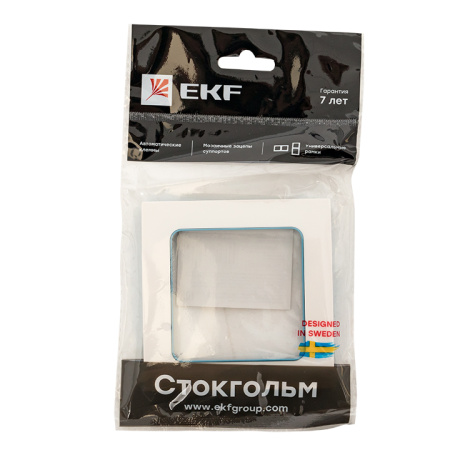 Стокгольм Рамка 1-местная белая с линией цвета синий EKF