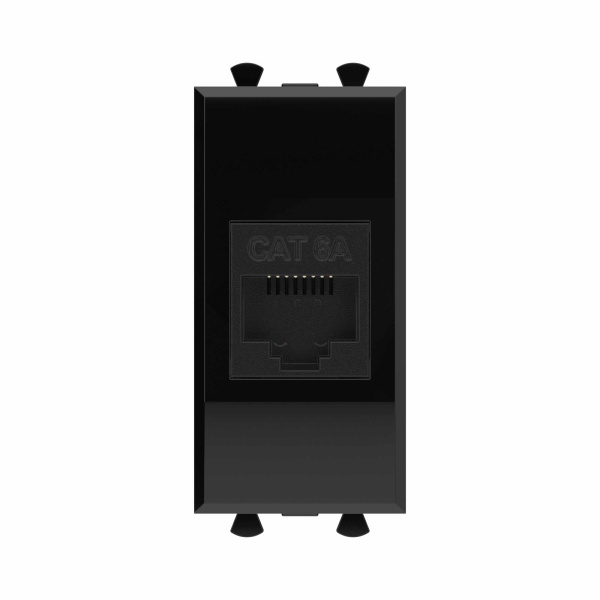 Компьютерная розетка RJ-45 без шторки модульная, кат.6А, "Avanti", "Черный квадрат", 1 модуль DKC