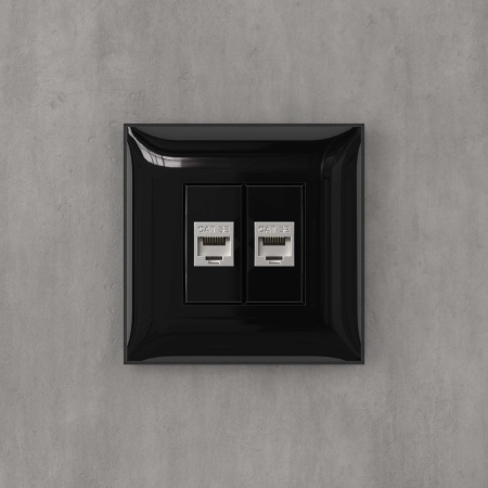 Компьютерная розетка RJ-45 без шторки в стену, кат.5e двойная экранированная, "Avanti", "Черный квадрат" DKC