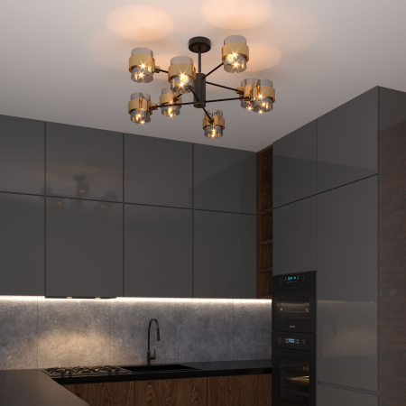 Потолочная люстра с плафонами 8*E14 60Вт черный IP20 Arcada (70127/8 черный/дымчатый) Eurosvet