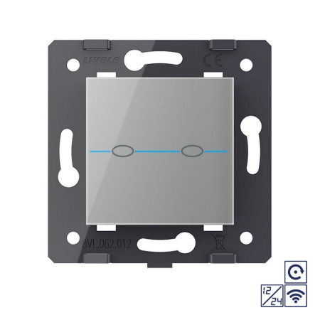 Двухклавишная сенсорная кнопка Quadro 12/24В с радиоупр., цвет серый (механизм) Livolo