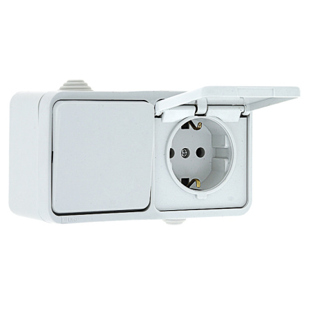 Прага Блок розетка-розетка 16А с/з с крышкой IP44 белая EKF