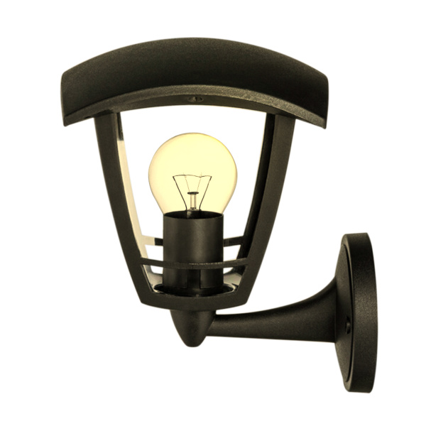 11-149 Светильник садово-парковый, настенный вверх, «Дели», Е27х60Вт, 4-х гранный, пластик, черный, прозрачный поликарбонат, 164х192х223мм, НБУ 07-60-