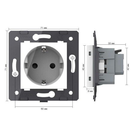 Розетка электрическая с заземлением защитными шторками 16A, зажимы, цвет белый (механизм) Livolo