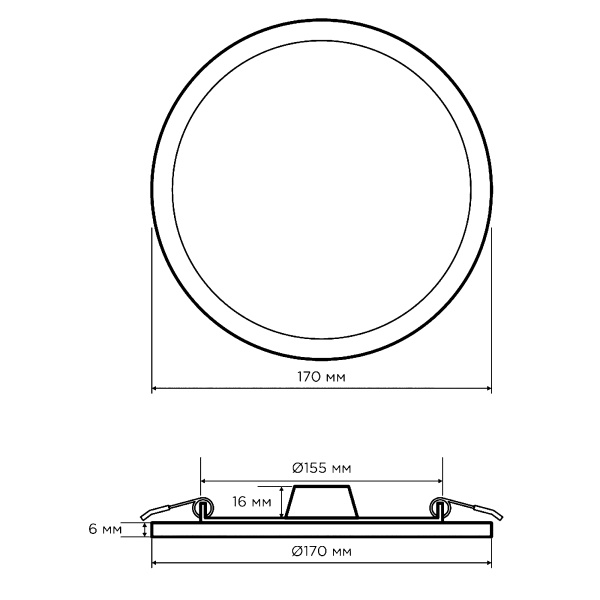 06-55 Светодиодная панель встраиваемая круглая 220В, 18Вт, CRI:80Ra, 1440Лм, Ф 170/155 мм, алюминиевый корпус, изолированный драйвер, 6500K Apeyron