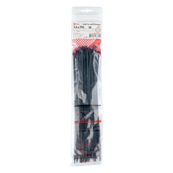 Хомут P6,6 стандартный (ч), 3,6x250 (50шт) FlexLock PROxima EKF