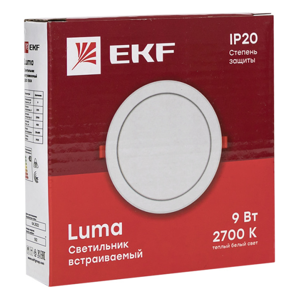 Светильник встраиваемый светодиодный ДВО 1004 9Вт 2700K IP20 Basic EKF