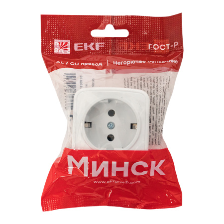 Минск Розетка 1-местная ОП 16А с заземлением белая Basic EKF