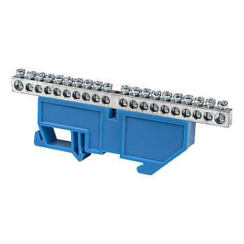 Шина "0" N (6x9мм) 20 отв, цинк синий изолятор на DIN-рейку PROxima EKF