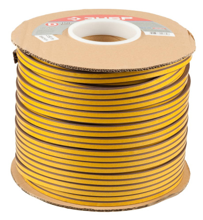 Резиновый уплотнитель самоклеящийся, профиль "D", размер 9х8мм, коричневый, 150м ЗУБР Резиновый уплотнитель самоклеящийся, профиль "D", размер 9х8мм, коричневый, 150м ЗУБР