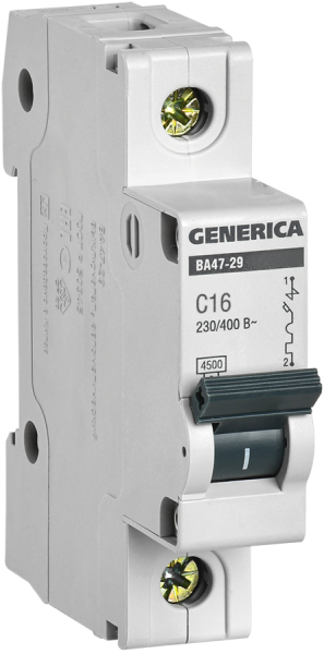Выключатель автоматический ВА МОД 1П 16А С 4,5кА ВА47-29 Generica IEK
