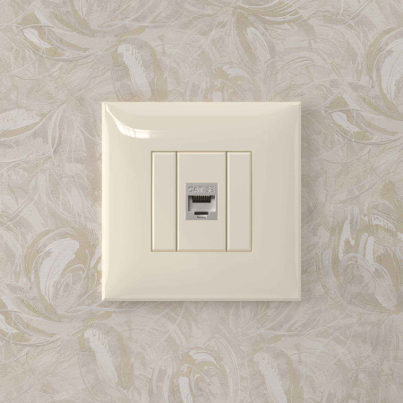 Компьютерная розетка RJ-45 без шторки в стену, кат.5e одинарная экранированная, "Avanti", "Ванильная дымка" DKC