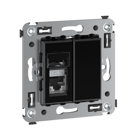 Компьютерная розетка RJ-45 в стену, кат.5e одинарная экранированная, "Avanti","Черный квадрат" DKC