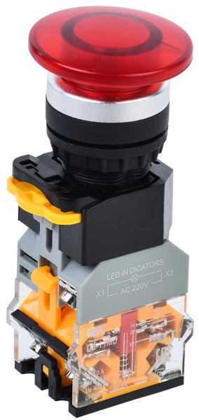 Кнопка D8-11MD "Грибок" d=22мм 1з+1р с подсветкой красная IEK