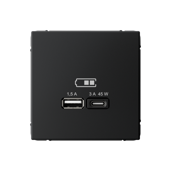 ARTGALLERY USB РОЗЕТКА A + тип-C 45Вт высокоскор.заряд. QC, PD, механизм, КАРБОН Systeme Electric