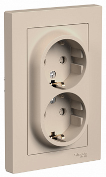ATLASDESIGN Розетка двойная с заземлением со шторками, 16А, в сборе, песочный Schneider Electric