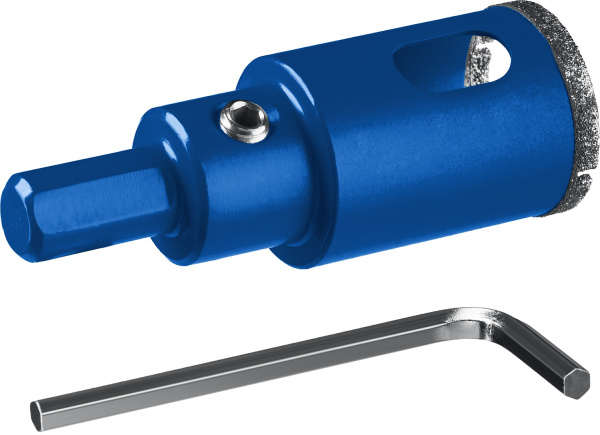 Коронка алмазная с центрирующим сверлом для дрели d 38 мм по керамике и стеклу, Р60, трехгр хвостовик, Профессионал ЗУБР