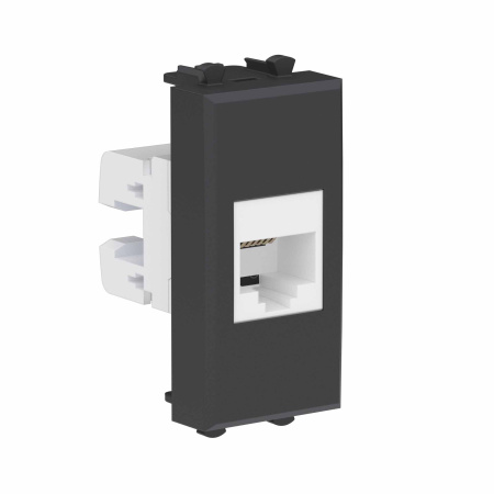 Телефонная розетка RJ-12 без шторки модульная, "Avanti", "Черный матовый", 1 модуль DKC