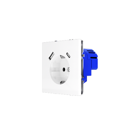 Розетка встраиваемая Voltum S70 с заземлением и защитными шторками, 16А, с USB, A+C, (белый глянцевый)