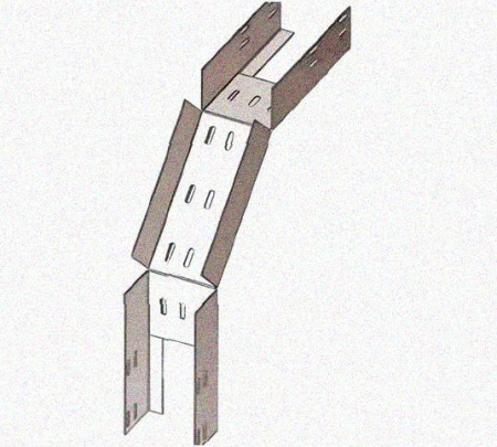 Лоток перфорированный КС 150х50-90 УТ1,5 для поворота трассы вниз на 90, оцинкованный лист S1,5