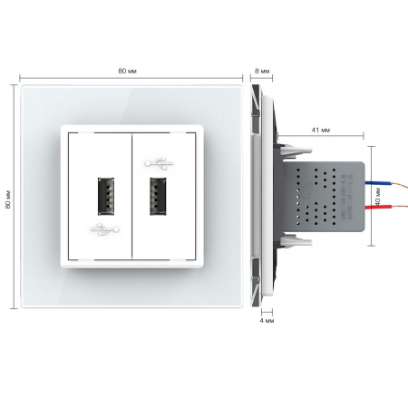 Розетка USB с блоком 5В 2.1А двойная Белая Livolo