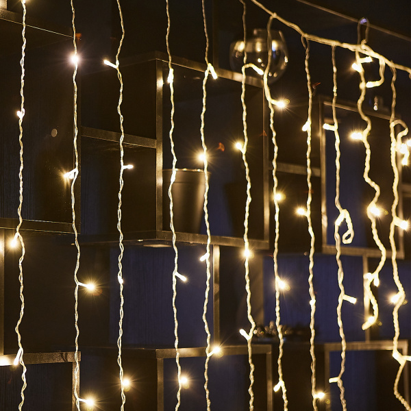 Гирлянда-занавес св/д, 3х2м, 160 светодиодов, теплый белый, провод прозрачный IP20 Uniel 