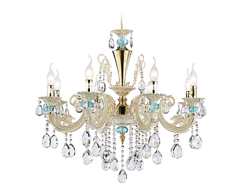 Подвесная люстра с хрусталем TR4926/8 GD/WH/CL золото/белый/прозрачный E14*8 max 40W D740*630 Ambrella Light