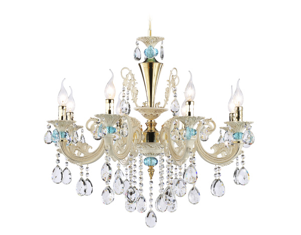 Подвесная люстра с хрусталем TR4926/8 GD/WH/CL золото/белый/прозрачный E14*8 max 40W D740*630 Ambrella Light