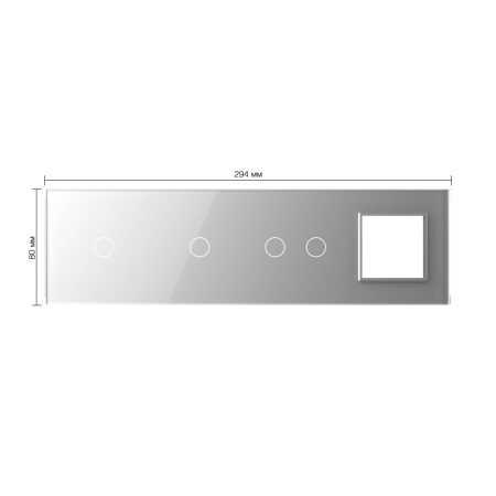 Панель для 3-х сенсорных выключателей и розетки, 4 клавиши (1+1+2), цвет серый, стекло Livolo