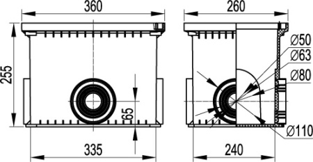Смотровой переходной колодец с крышкой для двустенных труб, 335х240х255мм DKC