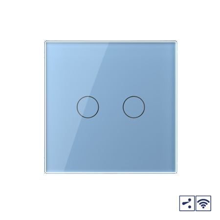 Сенсорный проходной радиоуправляемый выключатель 2 клавиши 1 пост Синий Livolo