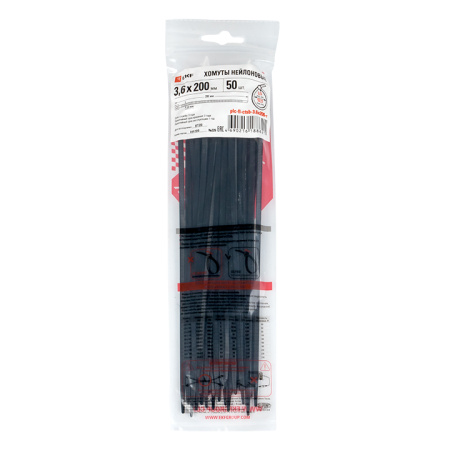 Хомут P6,6 стандартный (ч), 3,6x200 (50шт) FlexLock PROxima EKF