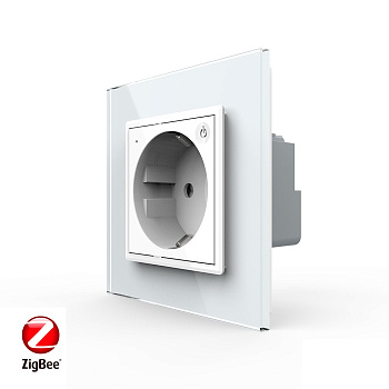 Розетка электрическая ZigBee (Wi-Fi) с заземлением защитными шторками 16A 1 пост Белая Livolo