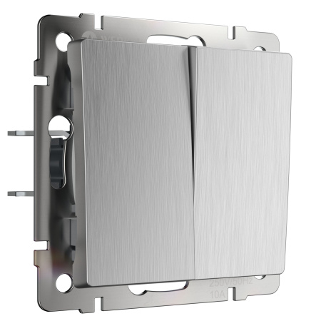 Встраиваемые механизмы Выключатель СУ 2-кл. (проходн.) 10А cеребряный рифленый IP20 Werkel