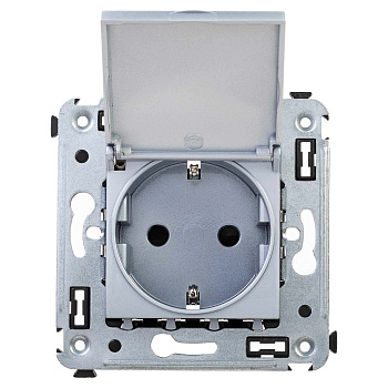 Розетка с крышкой в стену, 2P+E, с з/ш, "Avanti", "Закаленная сталь" DKC